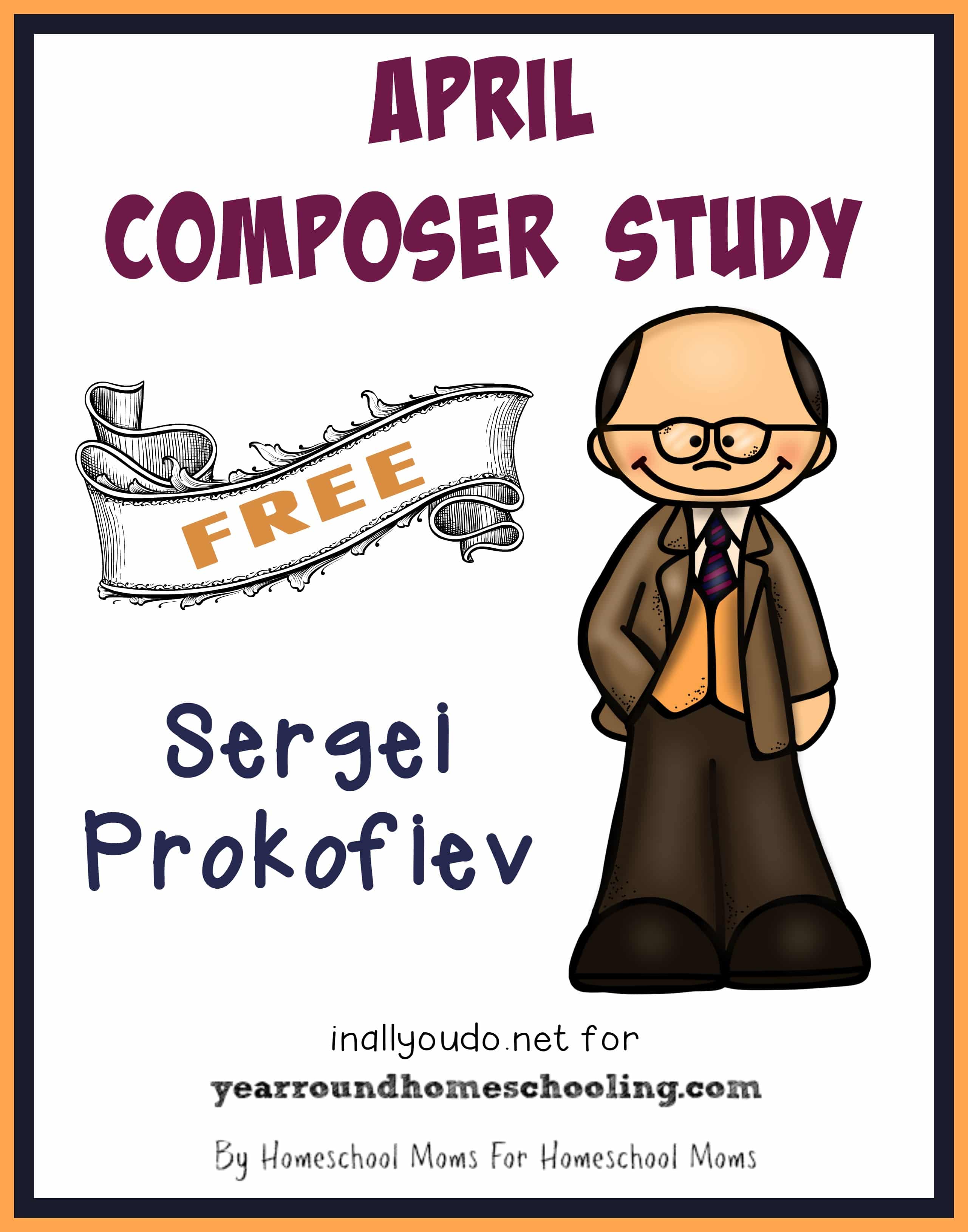 Learn more about one composer each month. April is Sergei Prokofiev. Pack includes bio page, poster page, word search, notebooking pages & MORE!! :: yearroundhomeschooling.com
