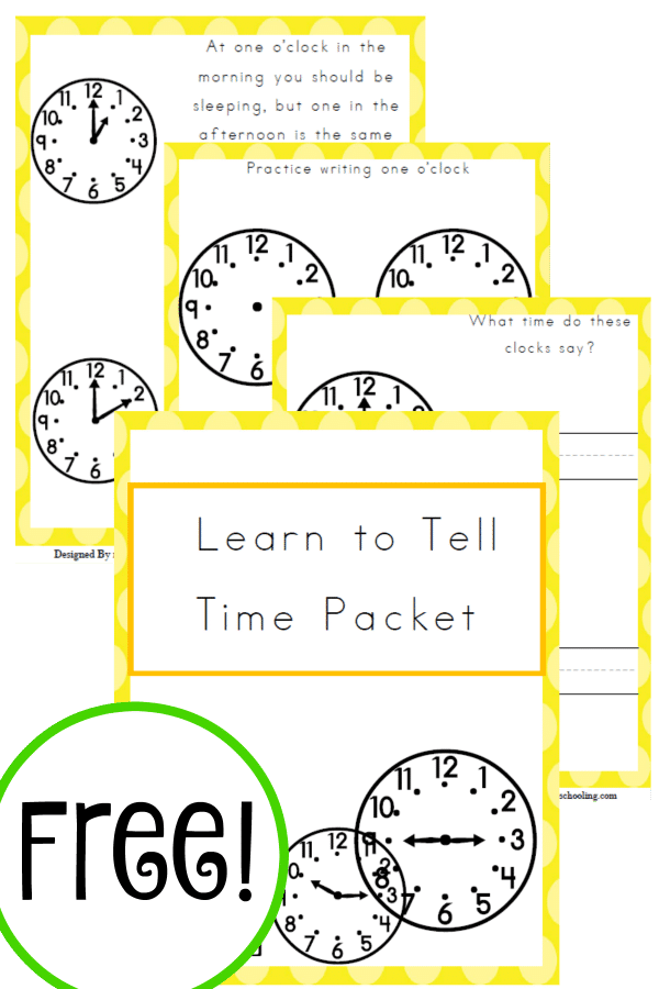 time, time telling, learn to tell time, homeschool, homeschooling, printable