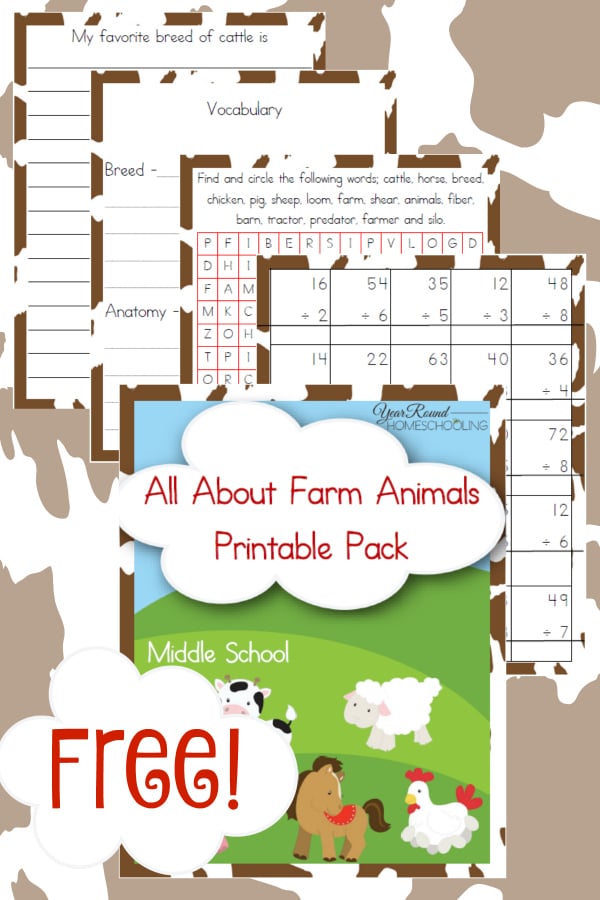 farm animals, farm unit study, farm, middle school, homeschool, homeschooling, worksheets, printable