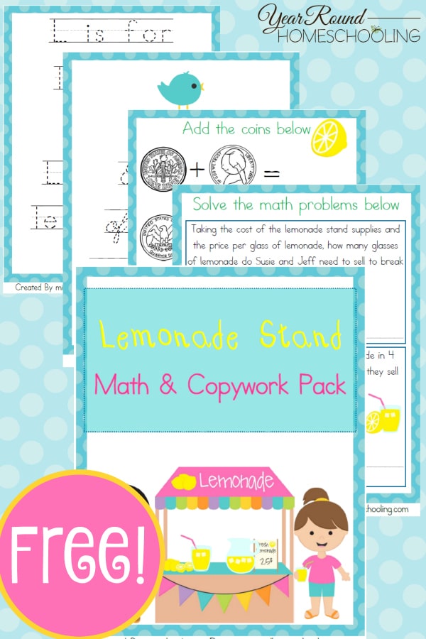 lemonade stand, lemonade stand math, math, copywork, homeschool, homeschooling, printable, worksheet