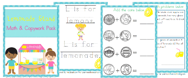 Free Lemonade Stand Math & Copywork Pack - Year Round Homeschooling