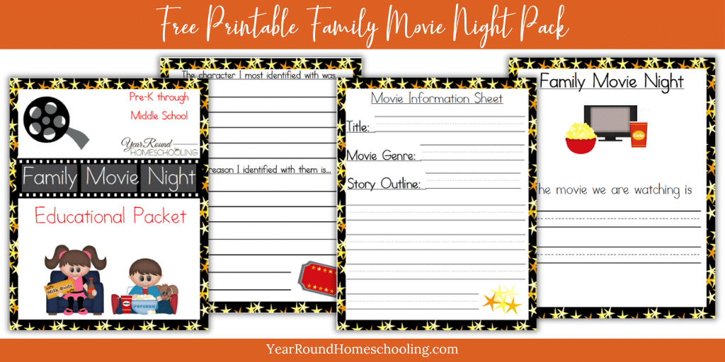 printable family movie night, family movie night pack printable