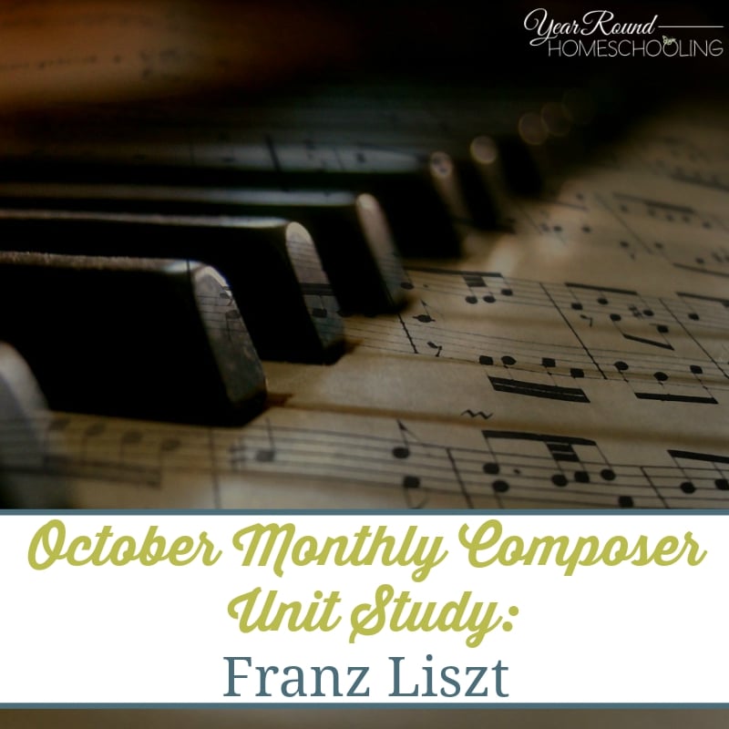 This FREE October Monthly Composer Unit Study: Franz Liszt helps you study one composer at a time through different musical eras. A fun, easy way to learn more about them! :: www.yearroundhomeschooling.com