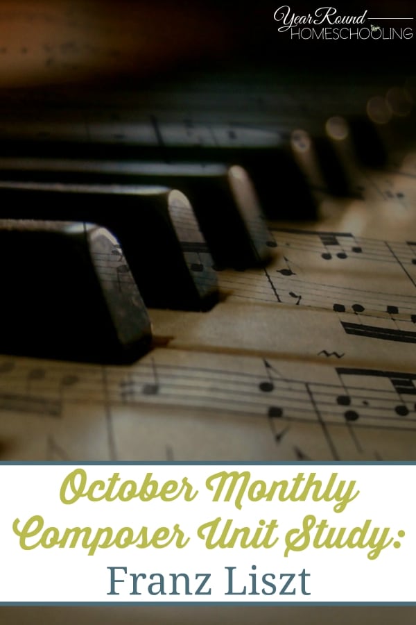 This FREE October Monthly Composer Unit Study: Franz Liszt helps you study one composer at a time through different musical eras. A fun, easy way to learn more about them! :: www.yearroundhomeschooling.com