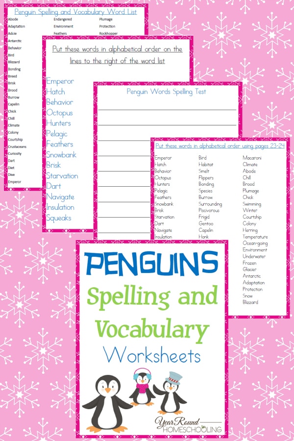 Penguin Spelling and Vocabulary Worksheets - By Year Round Homeschooling