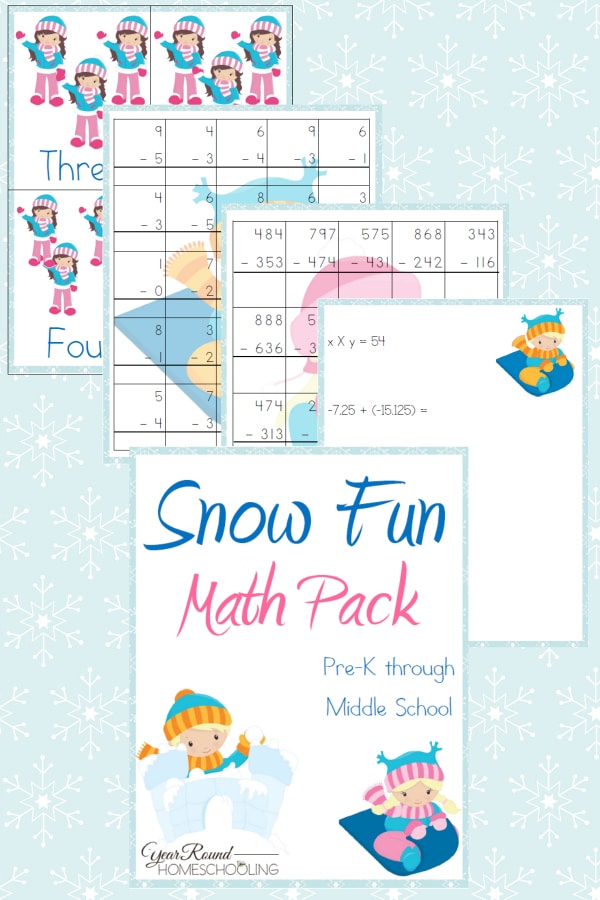 Snow Fun Math Pack - PreK through Middle School - By Year Round Homeschooling