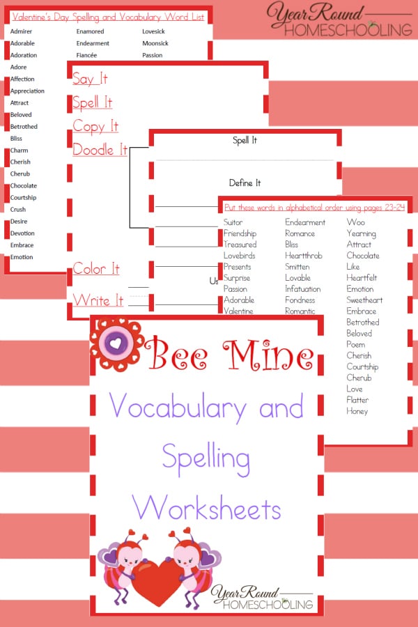 Valentine's Day, vocabulary, spelling, printable, worksheets, homeschool, homeschooling