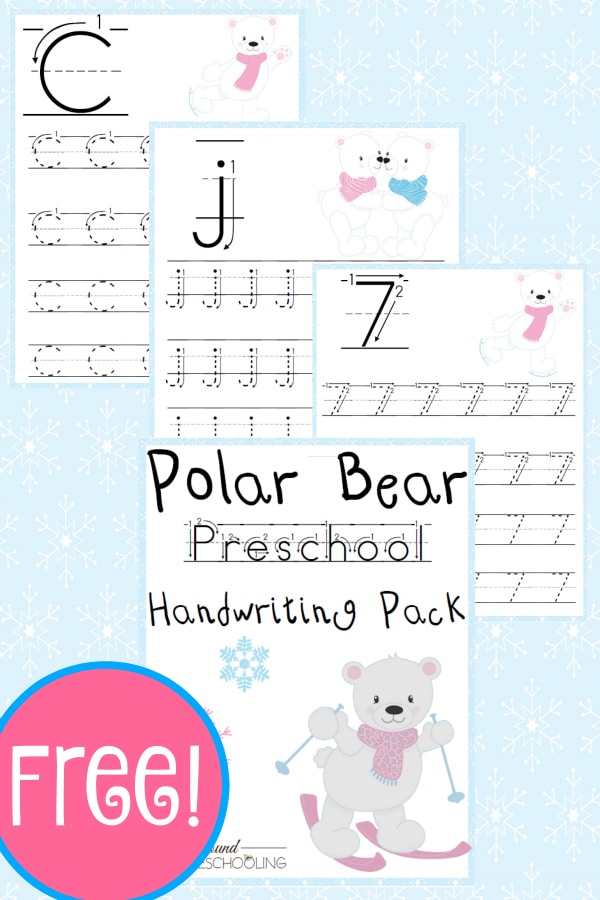 polar bear, pek, preschool, handwriting, writing, printable