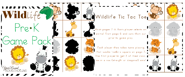 wildlife, prek, preschool, game, tic-tac-toe, matching game, homeschool, homeschooling, printable