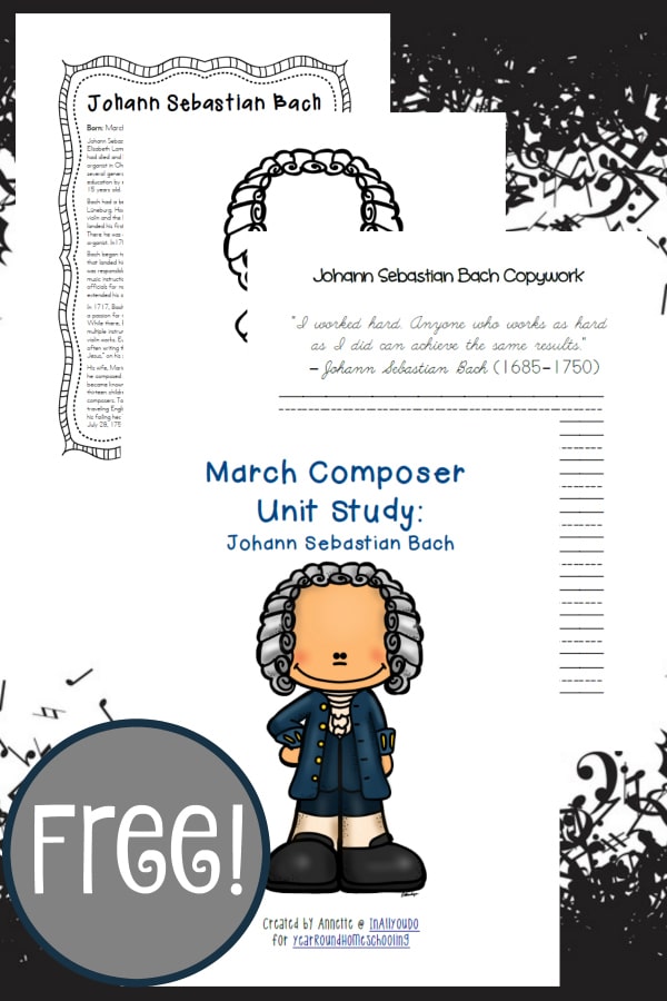 bach, composer, unit study, music, homeschool, homeschooling, printable