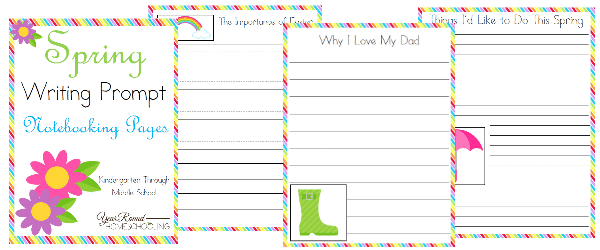 spring, writing prompts, notebooking, homeschool, homeschooling, printable