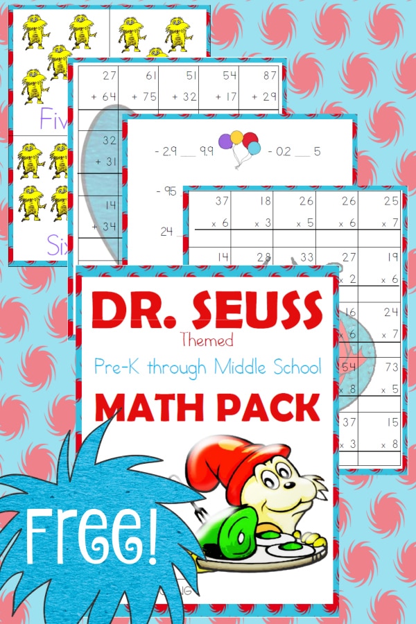 dr. seuss, math, preschool, elementary school, middle school, homeschool, homeschooling, worksheets, printable