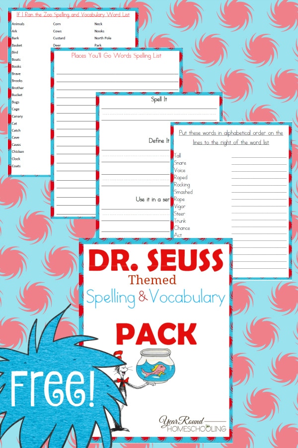 Free Dr. Seuss Spelling and Vocabulary Pack - Year Round 