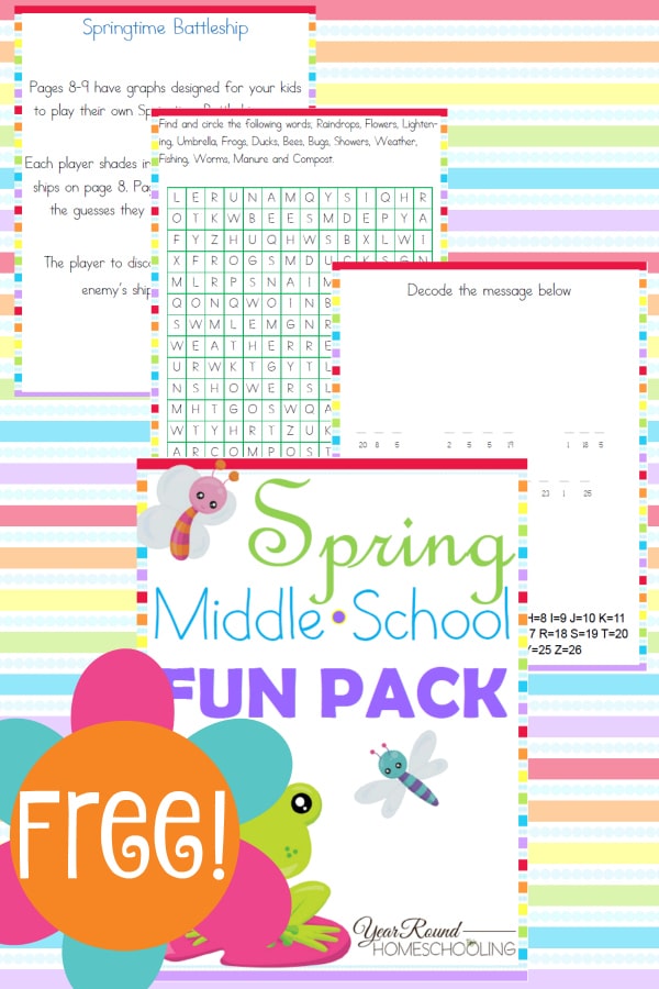 spring, decode the message, word search, battleship, homeschool, homeschooling, middle school, printable