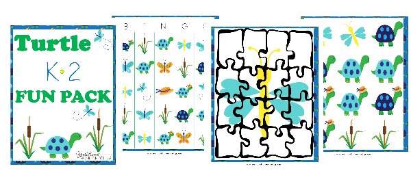 turtle, kindergarten, k-2, puzzles, bingo, matching game, homeschool, homeschooling, printable