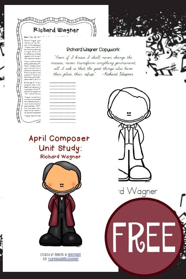 This month's composer is Richard Wagner. You may not know his name, but I'm sure you'll recognize his music. Read more & listen to his music in this month's study! :: www.yearroundhomeschooling.com