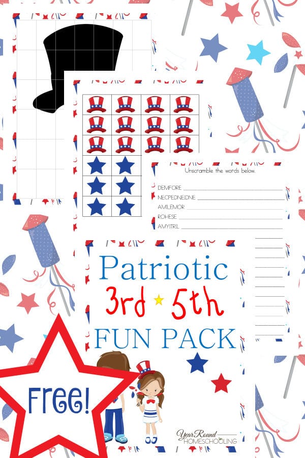 patriotic, elementary school, 3rd-5th grade, independence day, homeschool, homeschooling, worksheets, printable