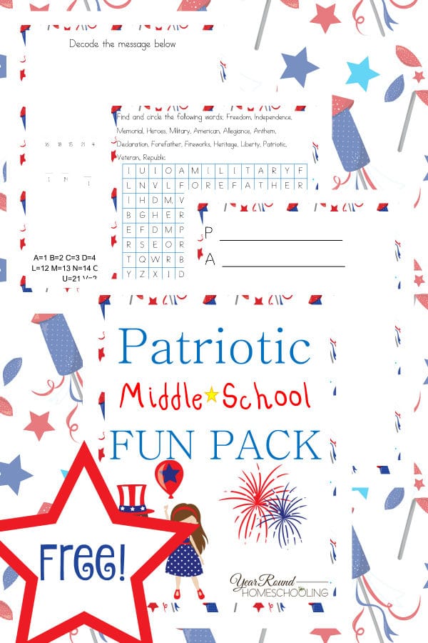 patriotic, middle school, 6th-8th grade, independence day, homeschool, homeschooling, worksheets, printable