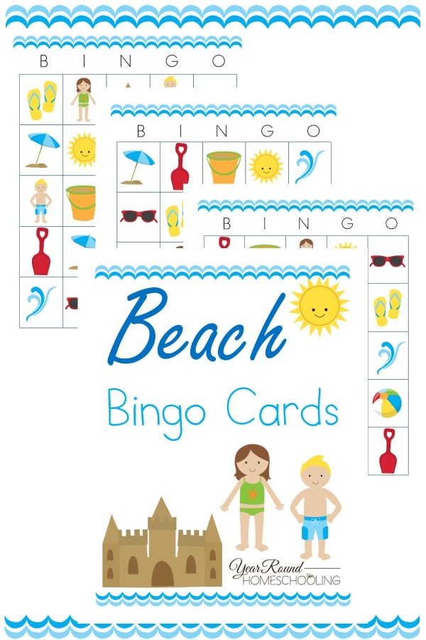 beach bingo cards, beach themed bingo cards, bingo cards, beach bingo, beach, bingo, printable, bingo games, homeschool, homeschooling