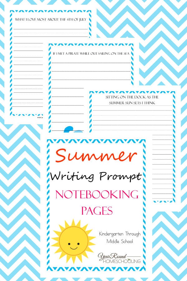 summer writing prompts, summer writing, writing prompts, notebooking, writing, homeschool, homeschooling, worksheets, printable