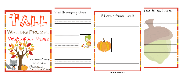 fall writing prompts, fall notebooking pages, writing prompts. notebooking pages