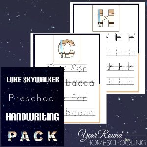 Luke Skywalker Preschool Handwriting Pack - By Year Round Homeschooling