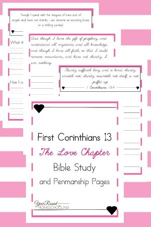 First Corinthians 13: The Love Chapter Bible Study and Penmanship Pages