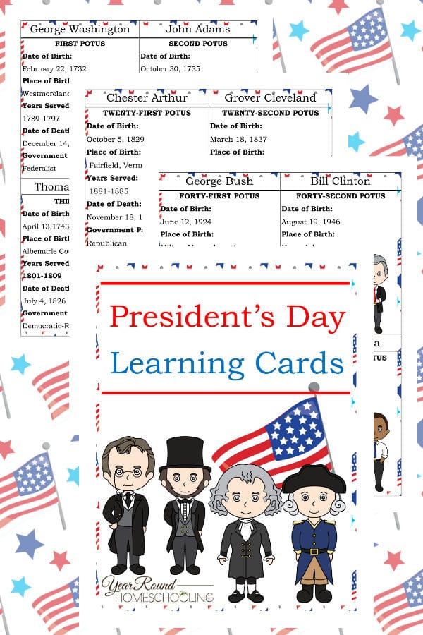 President's Day learning cards, President's Day learning, President's Day