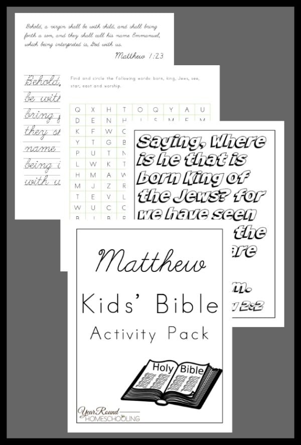 Matthew Kids Bible Activity Pack Year Round Homeschooling