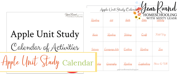 printable apple unit study, printable apple unit study calendar