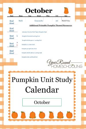 Pumpkin Unit Study Calendar