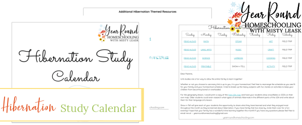 calendar hibernation study, hibernation study calendar, hibernation calendar study