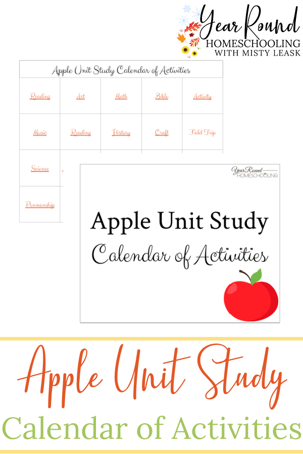 printable apple unit study, printable apple unit study calendar