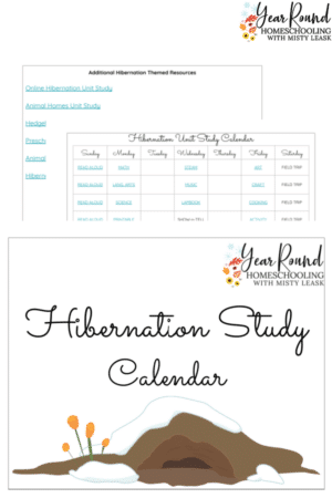 Hibernation Unit Study Calendar