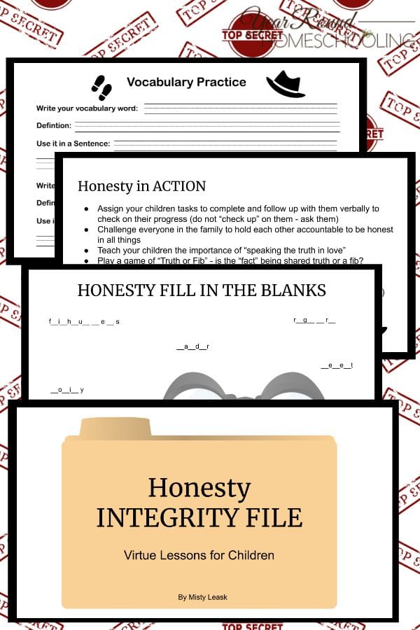 honesty integrity file, integrity file, character study, virtue study