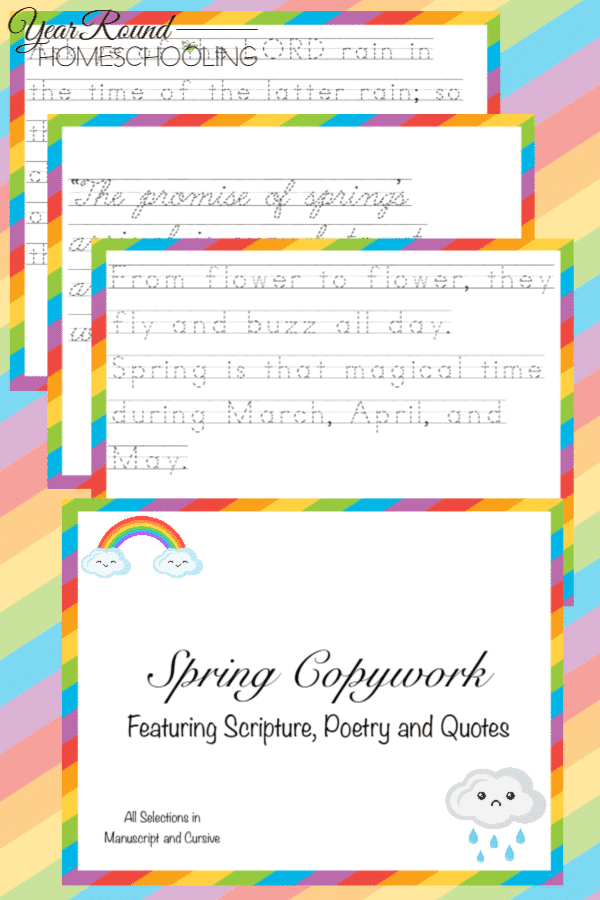 spring copywork, spring poetry copywork, spring scripture copywork, spring quote copywork, copywork, spring