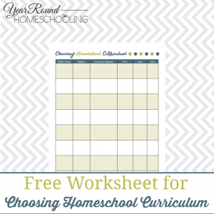 Choosing Curriculum Worksheet Printable