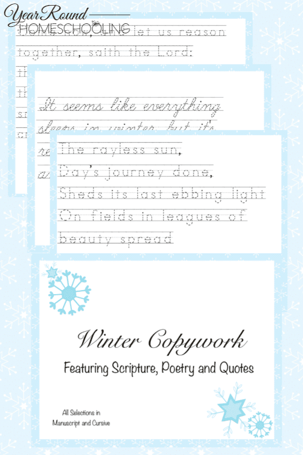 winter copywork, winter poetry copywork, winter scripture copywork, winter quotes copywork, copywork, winter