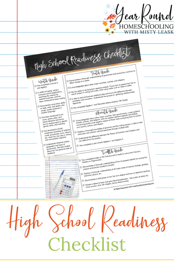 high school readiness checklist, high school readiness
