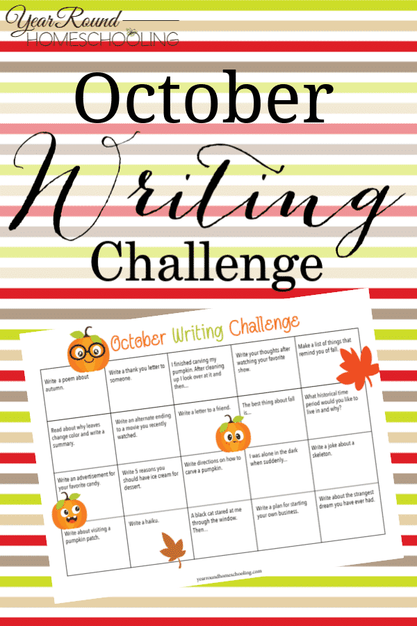 October Writing Challenge Calendar Year Round Homeschooling