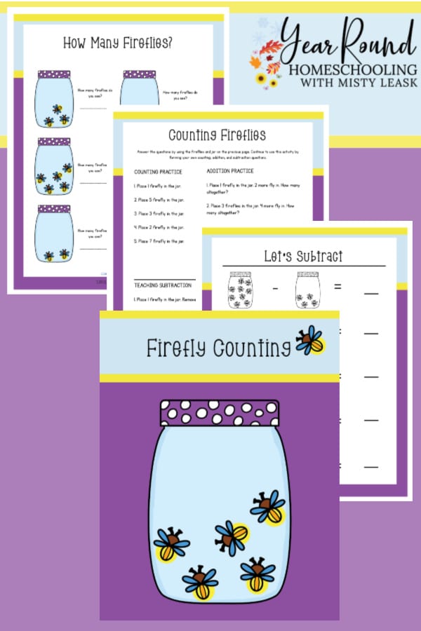 firefly counting, counting pack, preschool counting, kindergarten math