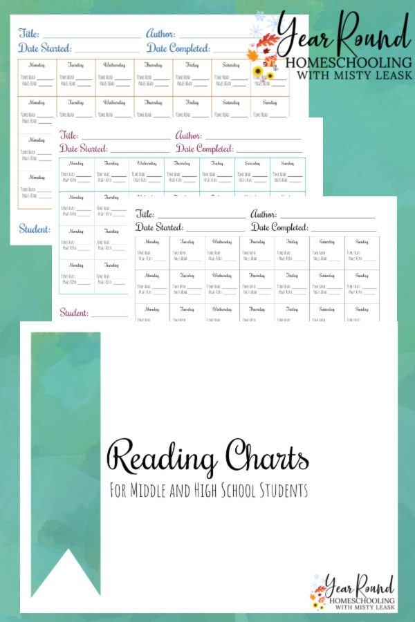 middle school reading charts, high school reading charts