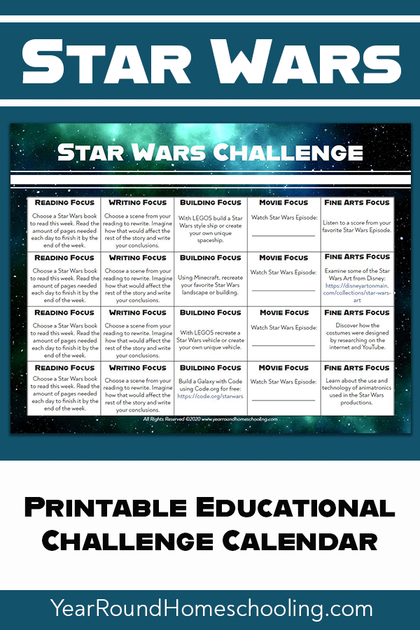 star wars challenge calendar, star wars challenge, star wars monthly challenge