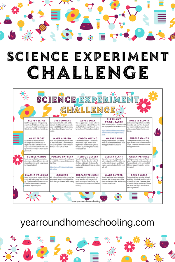 science experiment challenge calendar, science experiment challenge, science experiment calendar