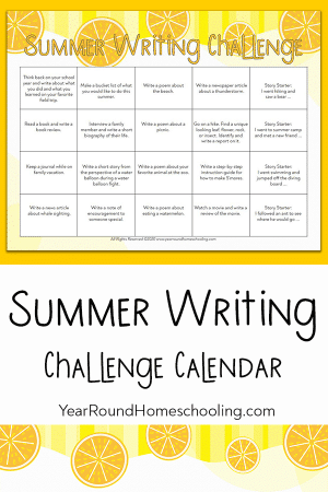 Summer Writing Challenge Calendar