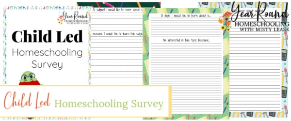 child led homeschooling survey, child led homeschooling questionnaire, child led homeschooling pack