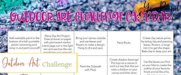 outdoor art challenge calendar, outdoor art challenge, outdoor art projects, outdoor art