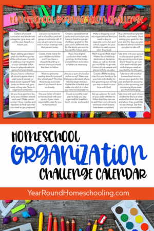 Homeschool Organization Challenge Calendar