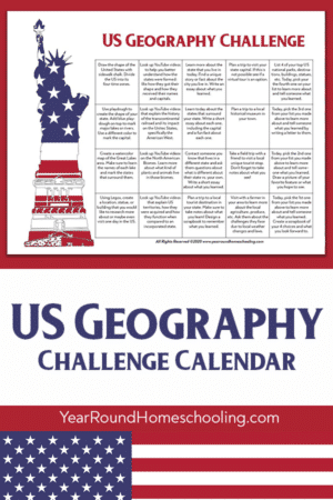 US Geography Challenge Calendar