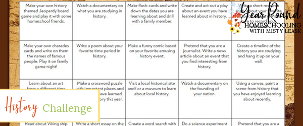 history challenge calendar, history challenge